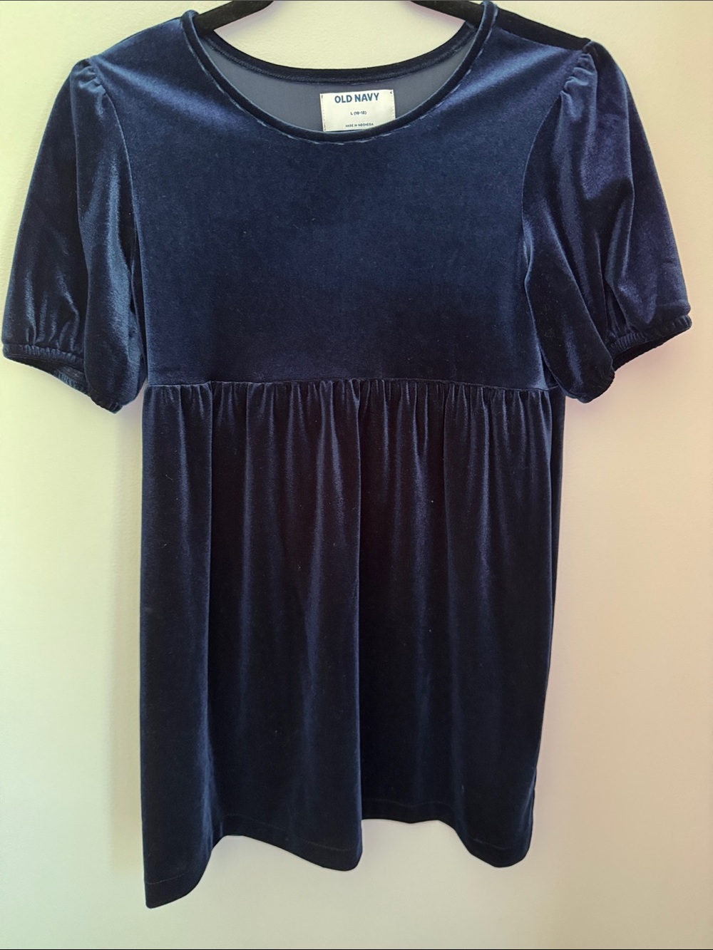 Old Navy Navy Velvet Puff-Sleeve Babydoll Dress